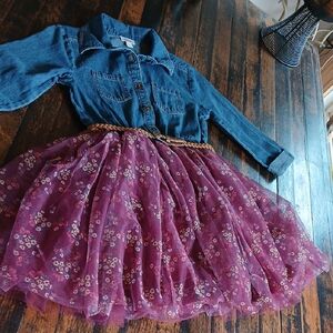 Zhenzi Denim and Floral Pink Kids Casual Dress
